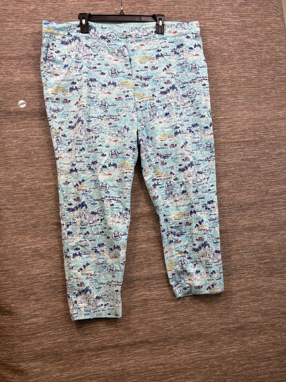 Talbots Weekend Chino Ankle Pants Womens Size 20W Santorini Print Blue Stretch
